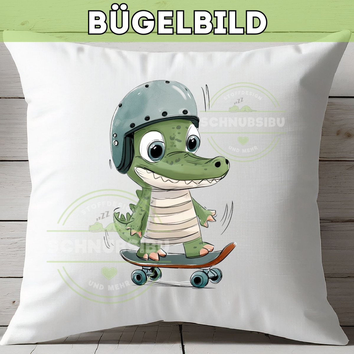 Bügelbild Krokodil auf Skateboard